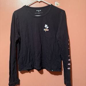 Hurley Womens Long Sleeve TShirt L Large Black Tee Shirt Beach Palm Tree